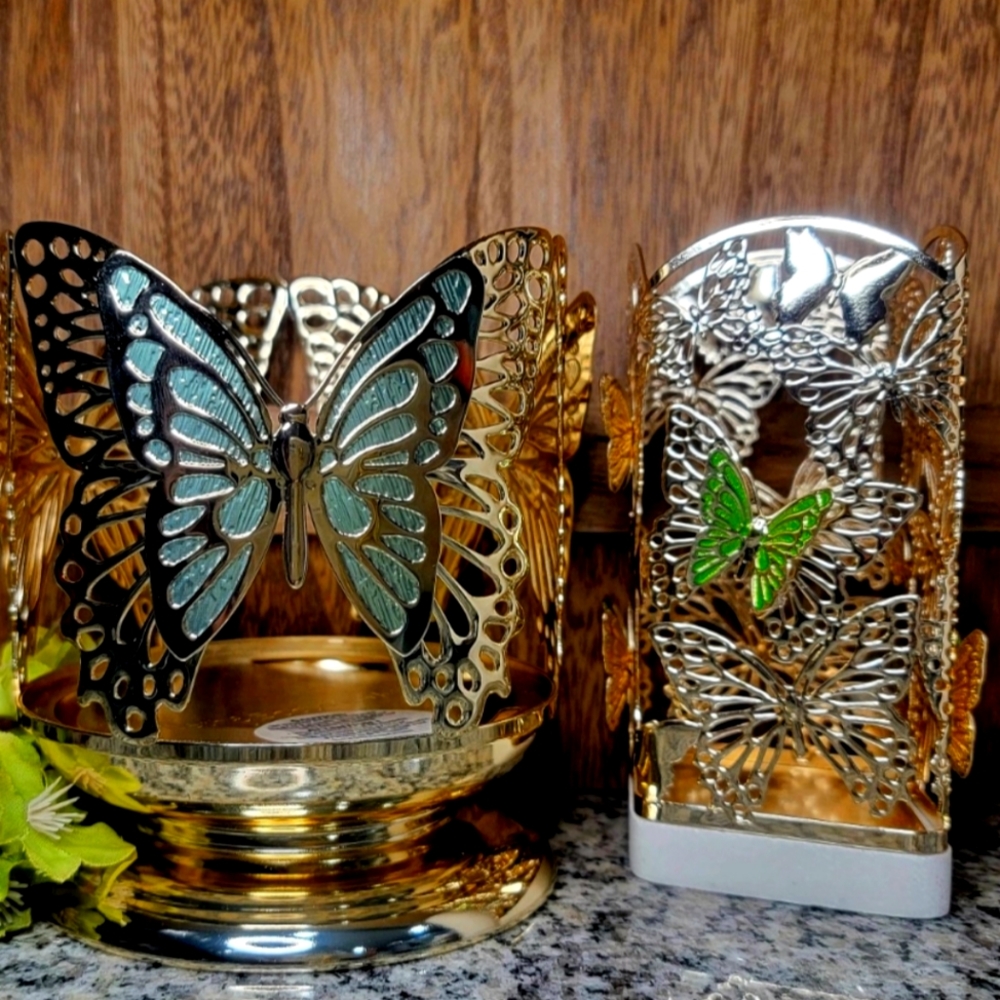 B&BW 💛🦋 Golden Monarch Butterfly Soap & Candle Holders